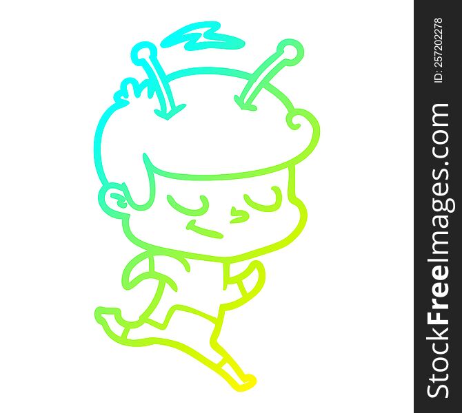 Cold Gradient Line Drawing Friendly Cartoon Spaceman Running