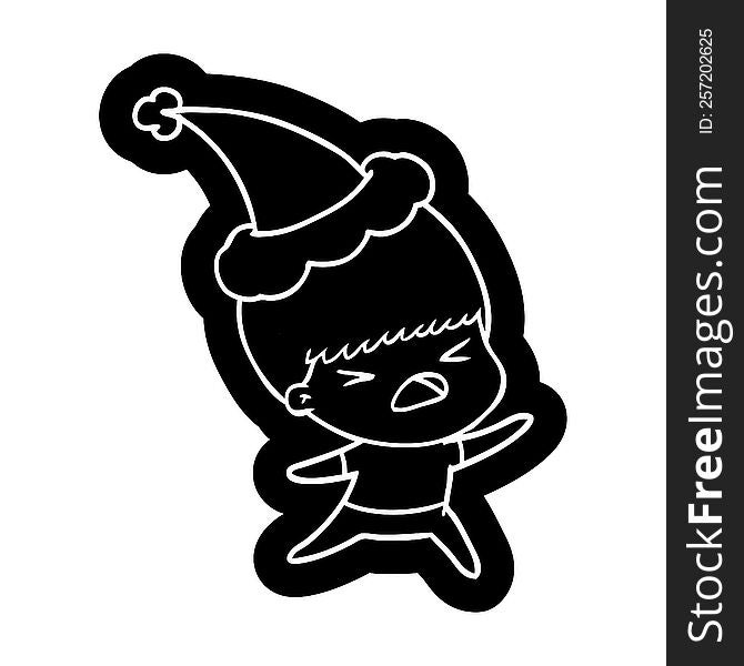 Cartoon Icon Of A Stressed Man Wearing Santa Hat