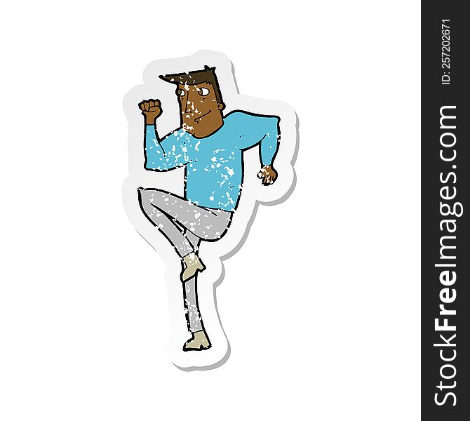retro distressed sticker of a cartoon man jogging on spot