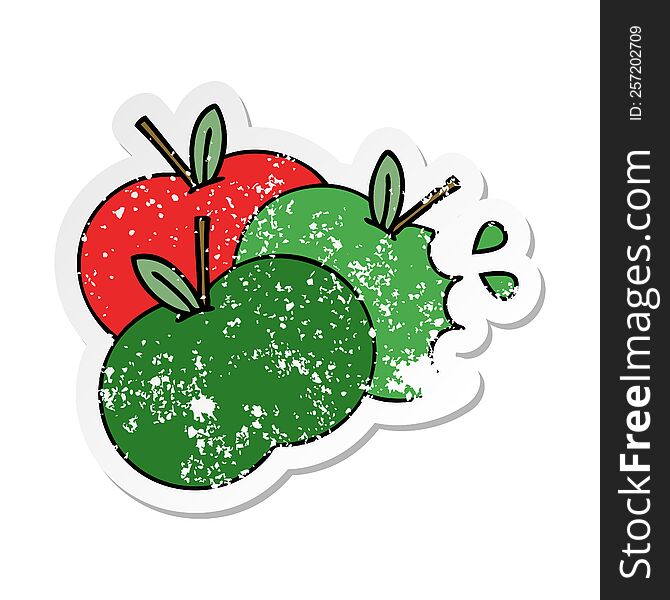 Distressed Sticker Of A Cute Cartoon Apples