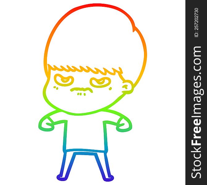 rainbow gradient line drawing of a cartoon angry boy