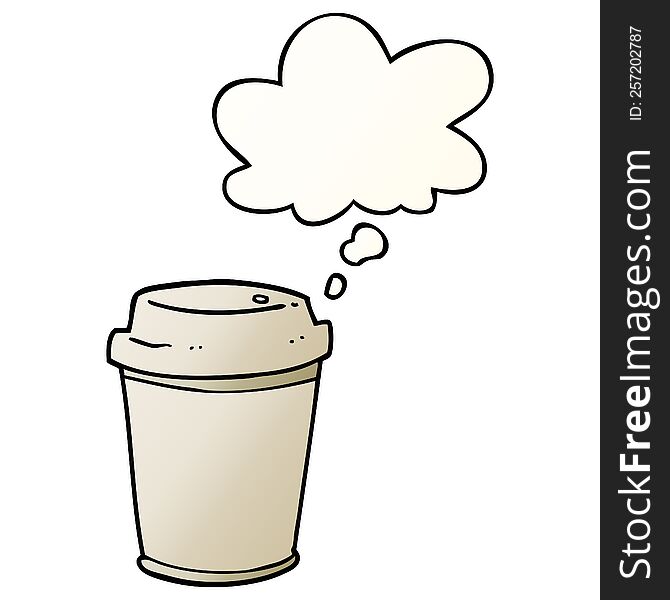 Cartoon Takeout Coffee Cup And Thought Bubble In Smooth Gradient Style