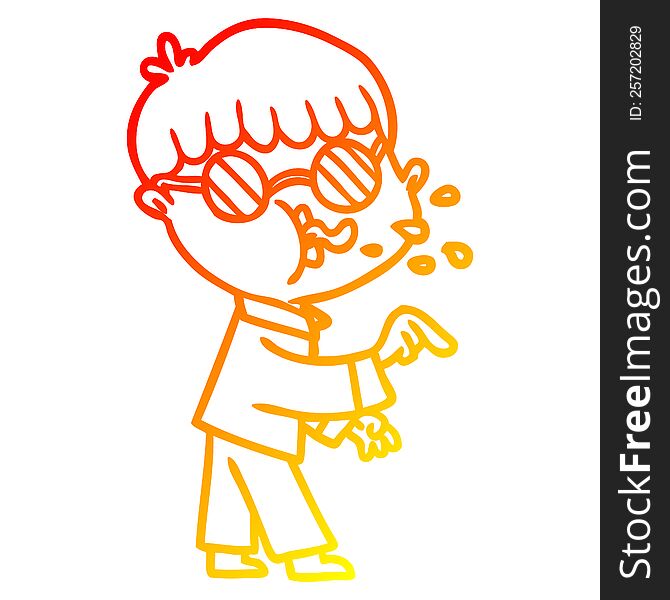 Warm Gradient Line Drawing Cartoon Boy Wearing Spectacles And Making Point