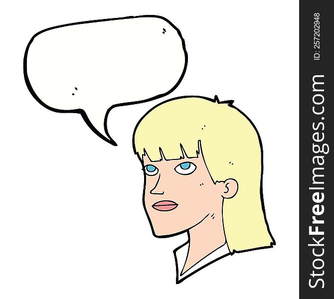 cartoon serious woman with speech bubble