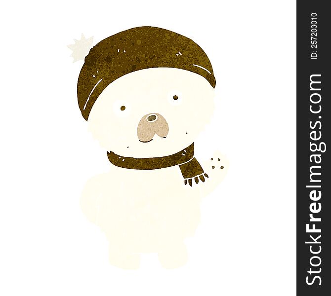 cartoon cute polar bear in winter hat and scarf