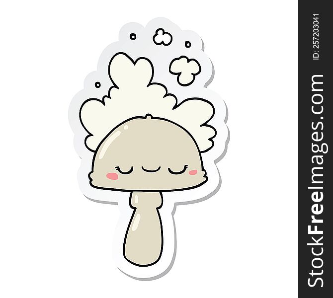 Sticker Of A Cartoon Mushroom With Spoor Cloud