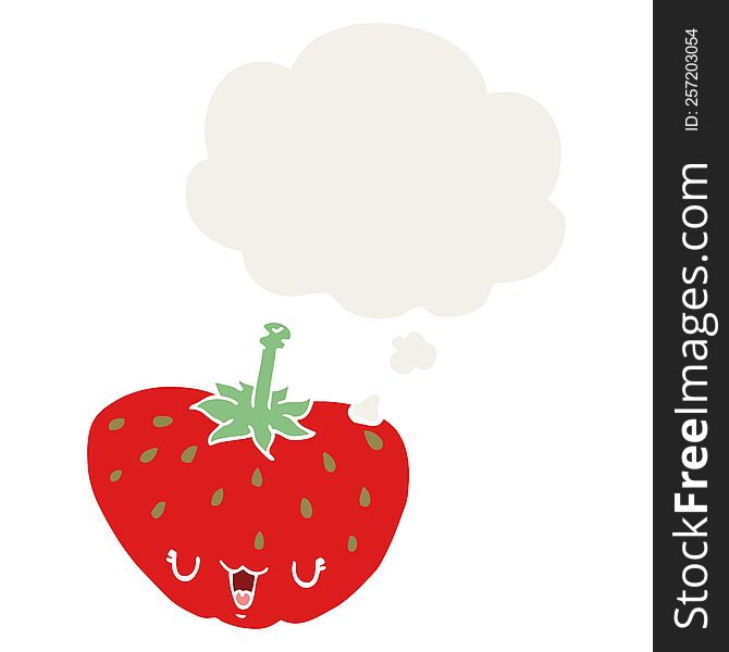 Cartoon Strawberry And Thought Bubble In Retro Style