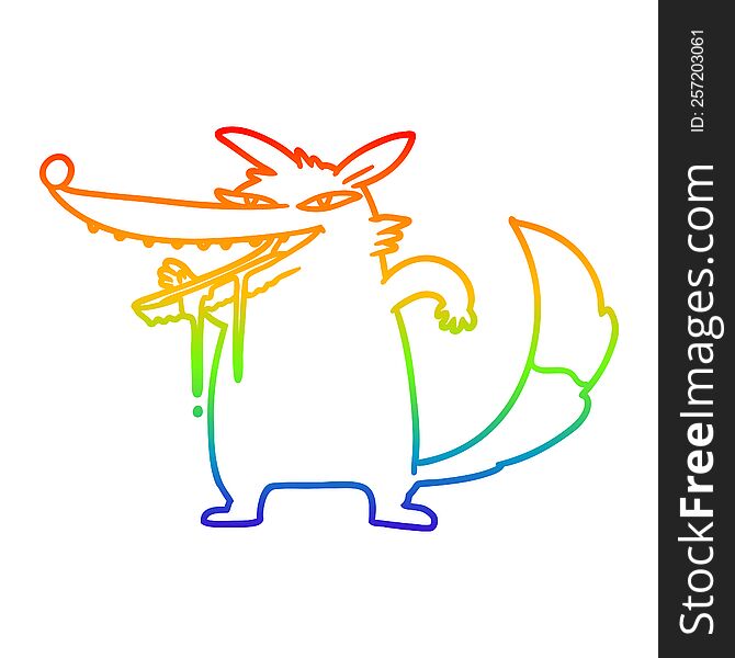 rainbow gradient line drawing of a hungry cartoon wolf