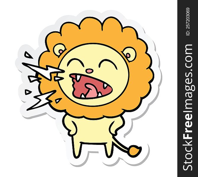 sticker of a cartoon roaring lion