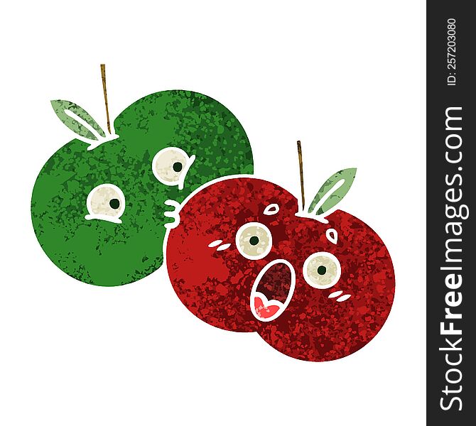 retro illustration style cartoon of a pair of apples