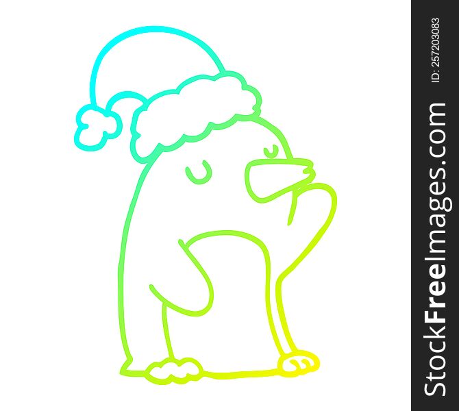 cold gradient line drawing of a cute cartoon christmas penguin