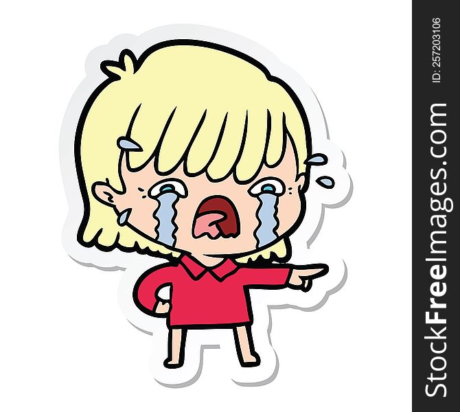 sticker of a cartoon girl crying
