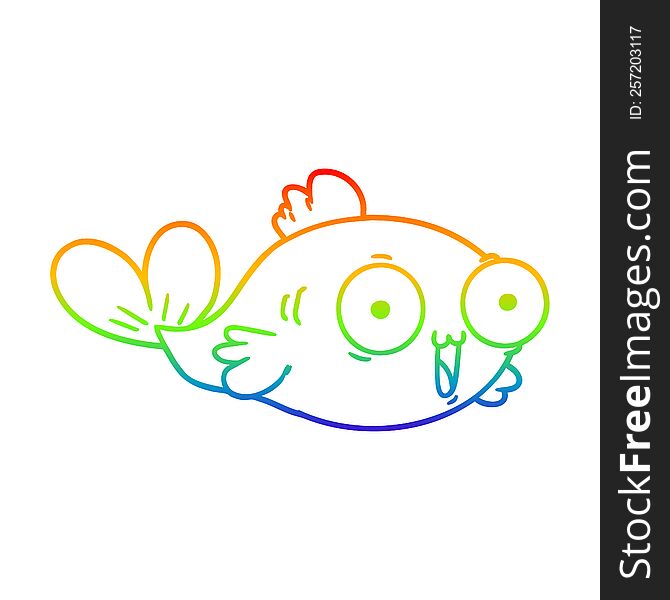 Rainbow Gradient Line Drawing  Happy Goldfish Cartoon