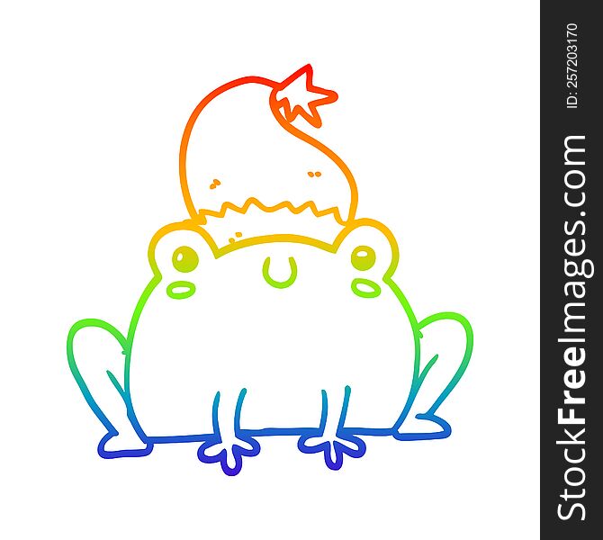 rainbow gradient line drawing of a cute cartoon christmas frog