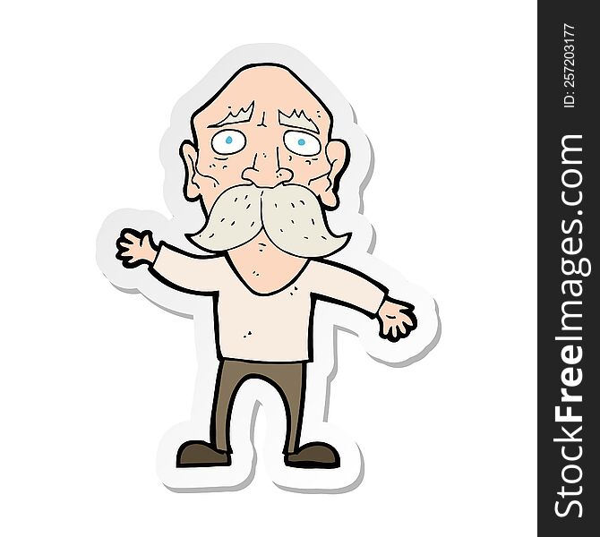 sticker of a cartoon worried old man