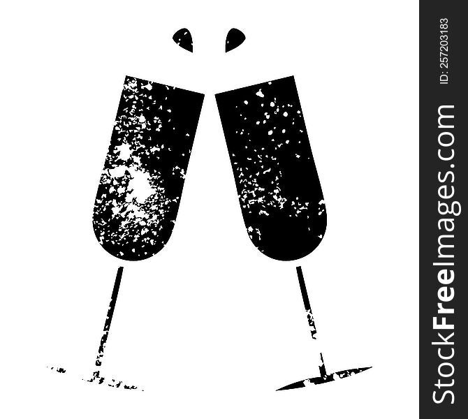 Distressed Symbol Clinking Champagne Flutes