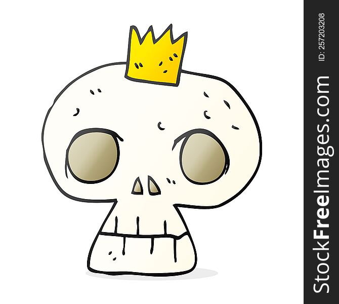 freehand drawn cartoon skull with crown