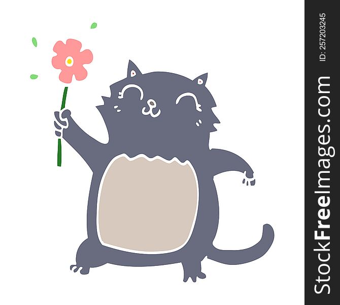 Flat Color Style Cartoon Cat With Flower