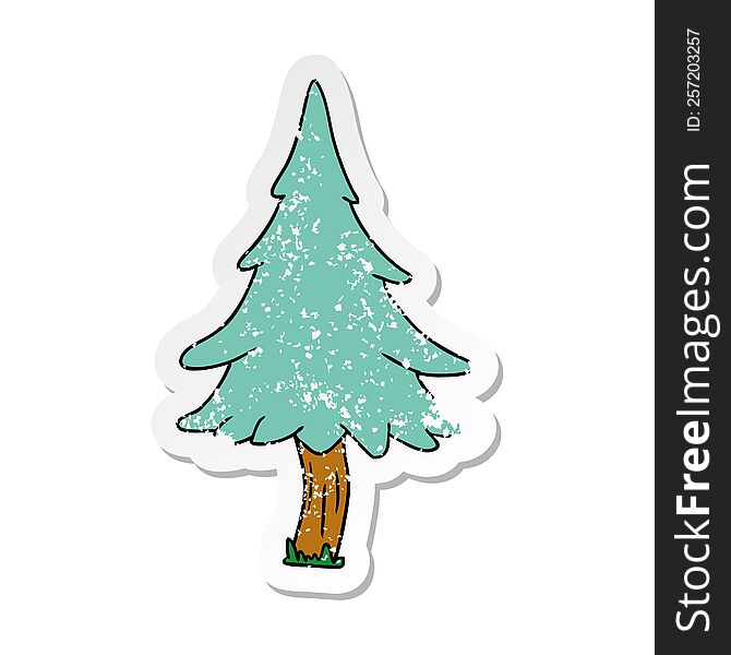 hand drawn distressed sticker cartoon doodle of woodland pine trees