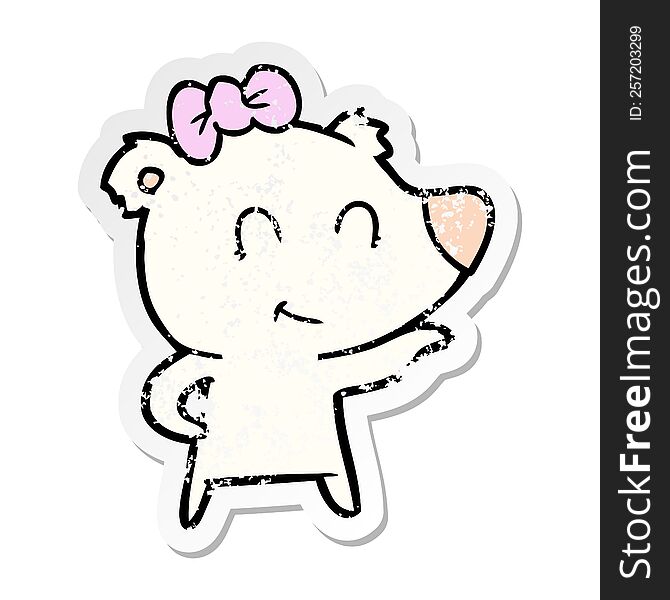 Distressed Sticker Of A Female Polar Bear Cartoon