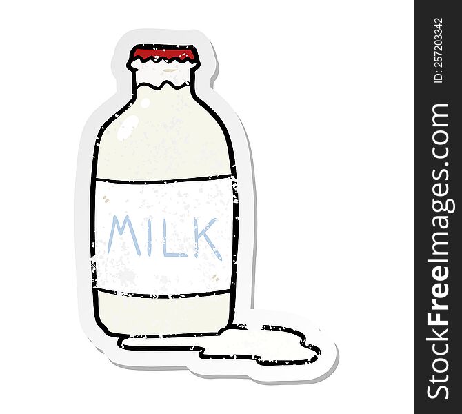 Distressed Sticker Of A Cartoon Milk Bottle