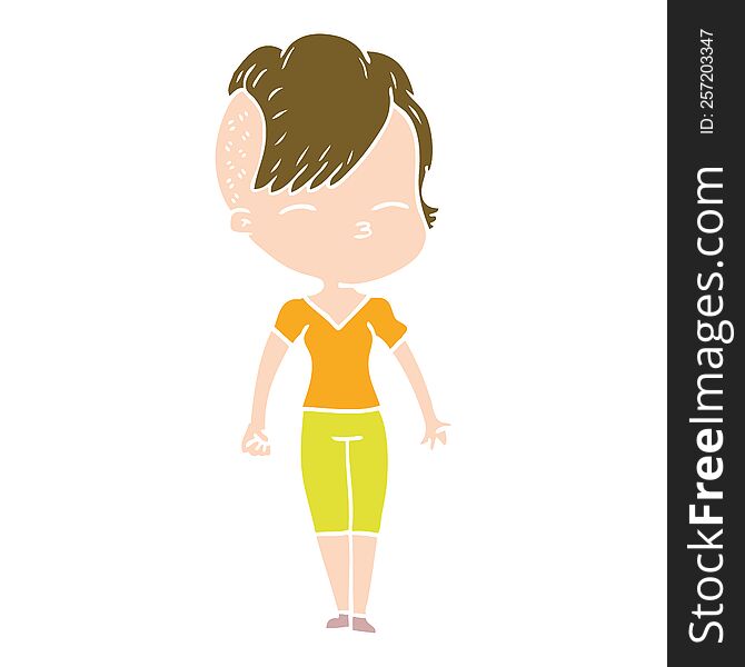 Flat Color Style Cartoon Squinting Girl