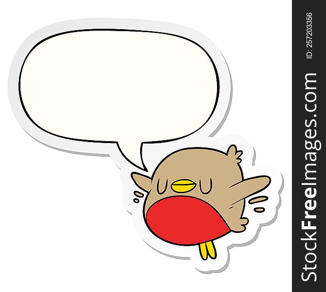 Cute Cartoon Christmas Robin And Speech Bubble Sticker