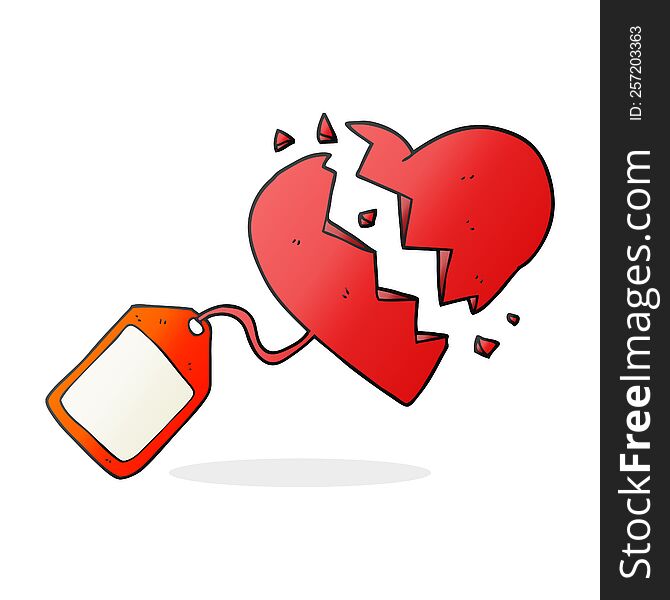 freehand drawn cartoon luggage tag on broken heart