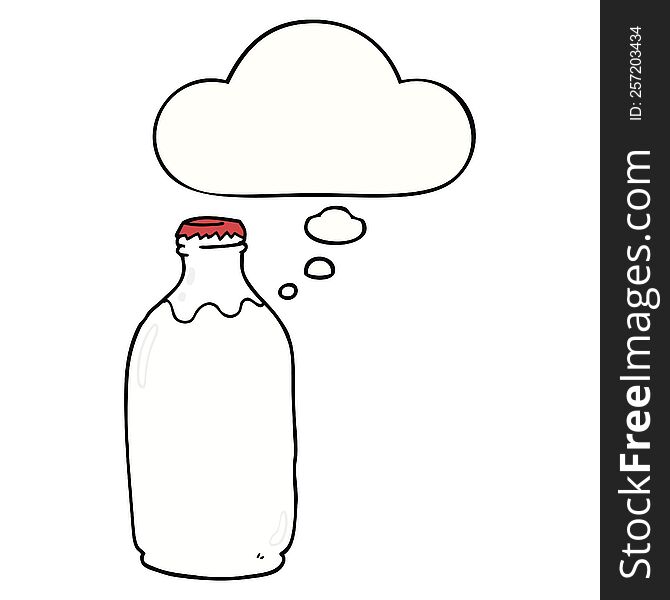 cartoon milk bottle with thought bubble. cartoon milk bottle with thought bubble