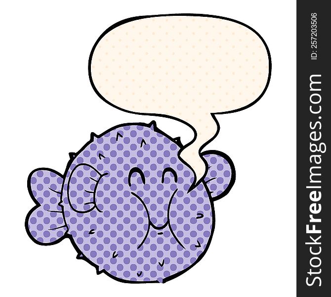 Cartoon Puffer Fish And Speech Bubble In Comic Book Style