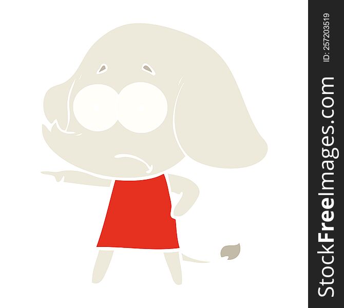 flat color style cartoon unsure elephant girl pointing
