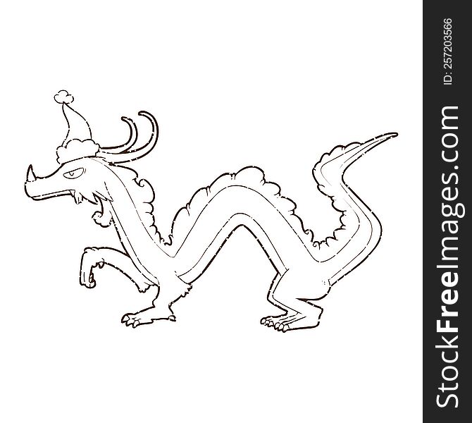 Festive Dragon Charcoal Drawing