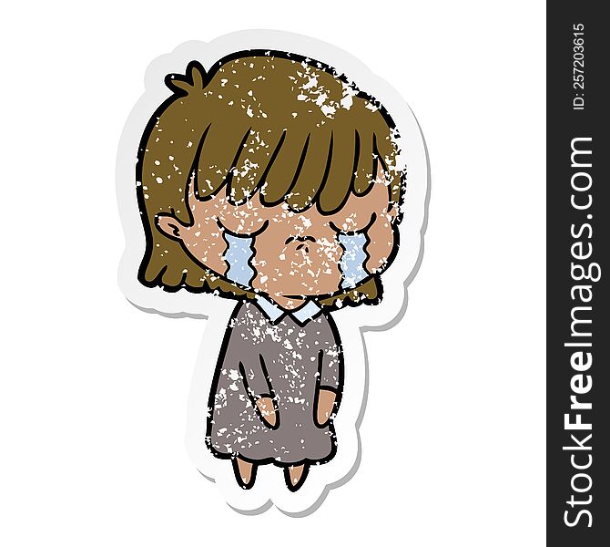 distressed sticker of a cartoon woman crying