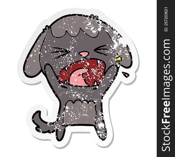 Distressed Sticker Of A Cute Cartoon Dog Barking