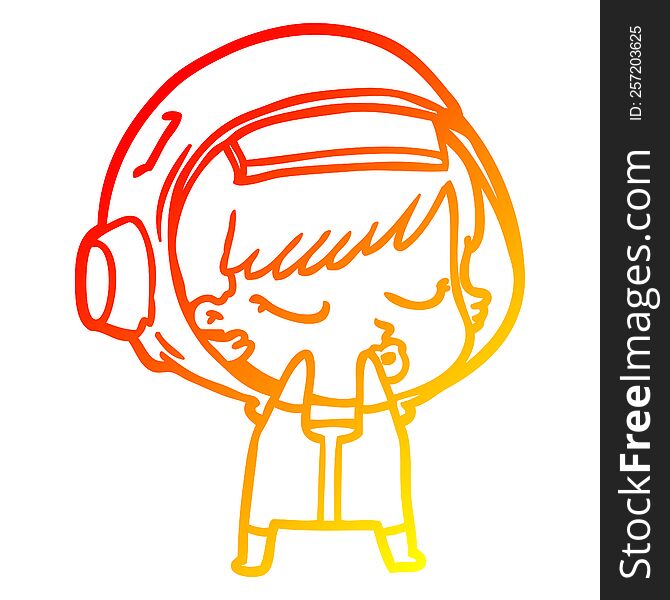 warm gradient line drawing of a shy cartoon pretty astronaut girl