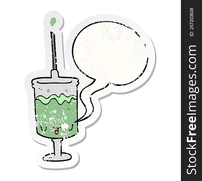 Cartoon Syringe And Speech Bubble Distressed Sticker