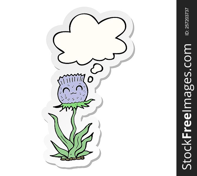 cartoon thistle with thought bubble as a printed sticker