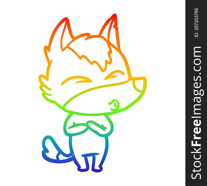 Rainbow Gradient Line Drawing Cartoon Wolf Whistling