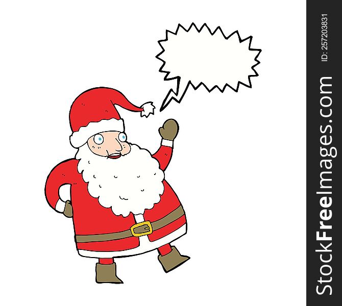 funny waving santa claus cartoon with speech bubble