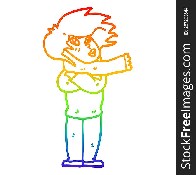 Rainbow Gradient Line Drawing Cartoon Girl With Scarf