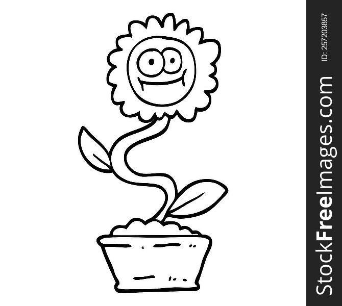 black and white cartoon flower in pot