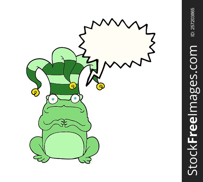Speech Bubble Cartoon Nervous Frog Wearing Jester Hat