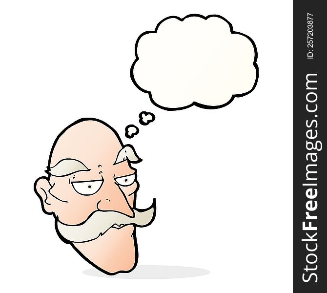 cartoon old man face with thought bubble