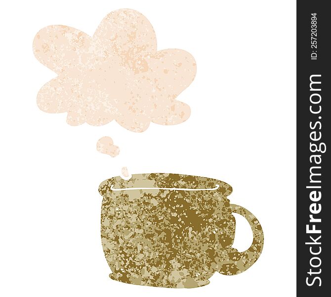 Cartoon Coffee Cup And Thought Bubble In Retro Textured Style