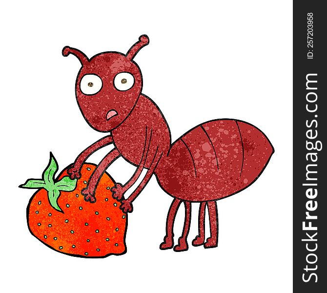 freehand textured cartoon ant with berry
