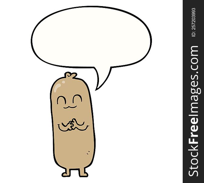 cartoon sausage with speech bubble. cartoon sausage with speech bubble