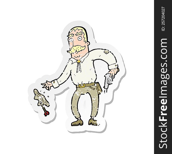 Retro Distressed Sticker Of A Cartoon Wild West Cowboy