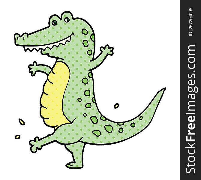 Comic Book Style Cartoon Dancing Crocodile