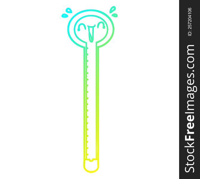 cold gradient line drawing of a cartoon thermometer laughing