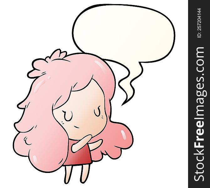 cute cartoon girl with speech bubble in smooth gradient style